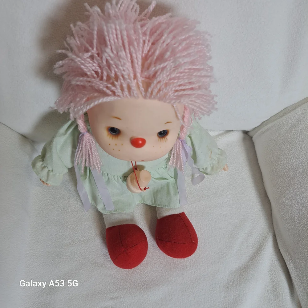 Vtg Ice Cream Doll Pink Hair Green Dress  Complete With Ice Cream